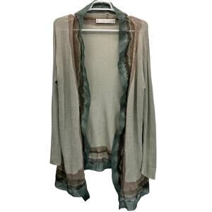 Light Sage Open-Front Women's Cardigan Sweater with Sheer Trim Size 1/Small